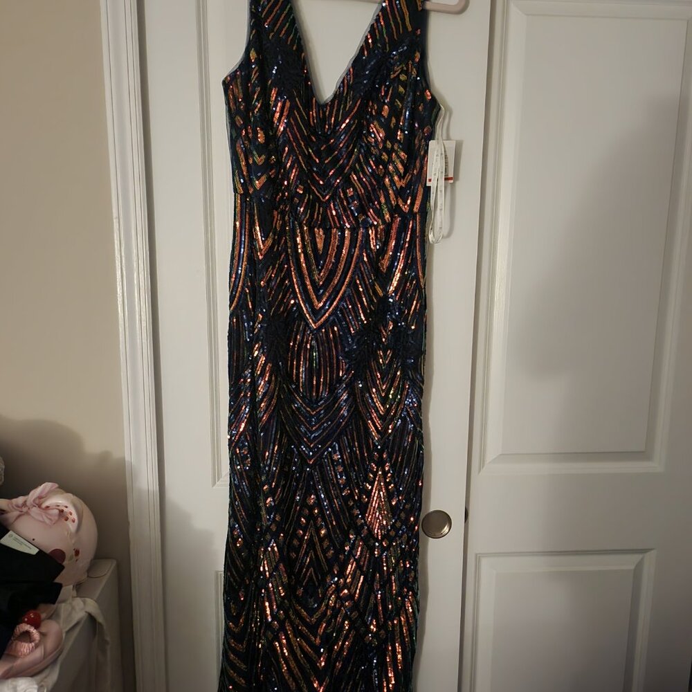 Navy Multicolor Sequin V-Neck Maxi Dress - Picture 3 of 5
